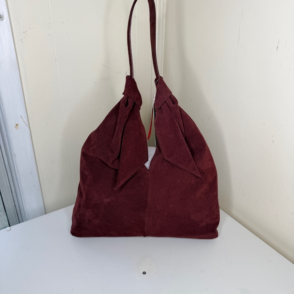 Divina Firenze Shoulder Bag Womens C/Wine Burgundy Suede Leather Handmade Italy - Picture 2 of 9